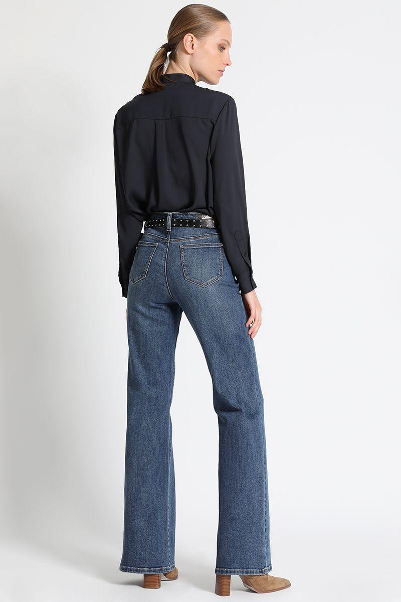 Jeans Flare Tiro Medio Celeste Liola-2