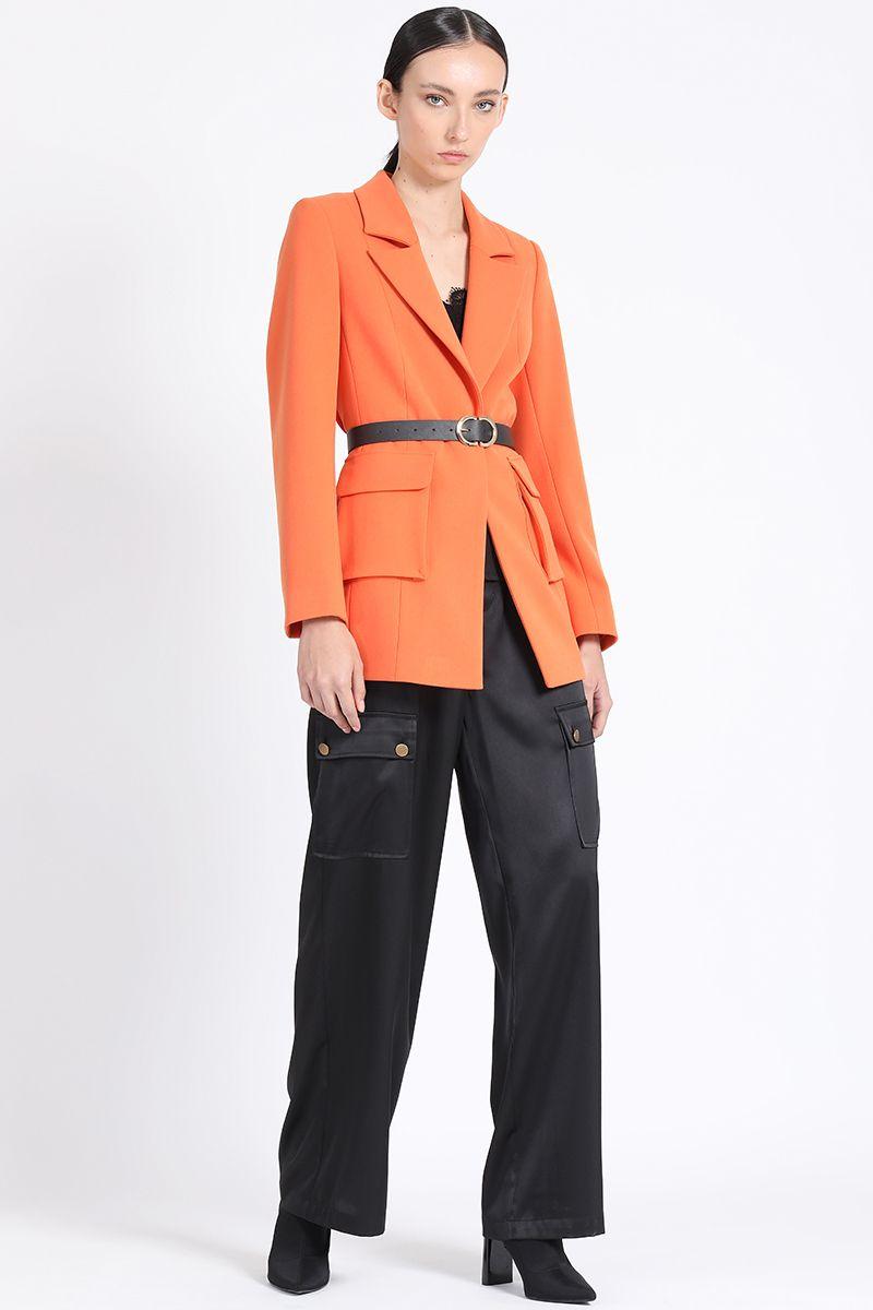 Blazer Largo Entallado Cargo, Naranjo Liola-1