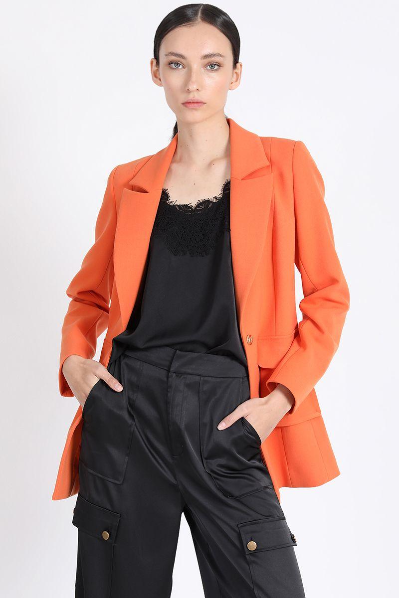 Blazer Largo Entallado Cargo, Naranjo Liola-2