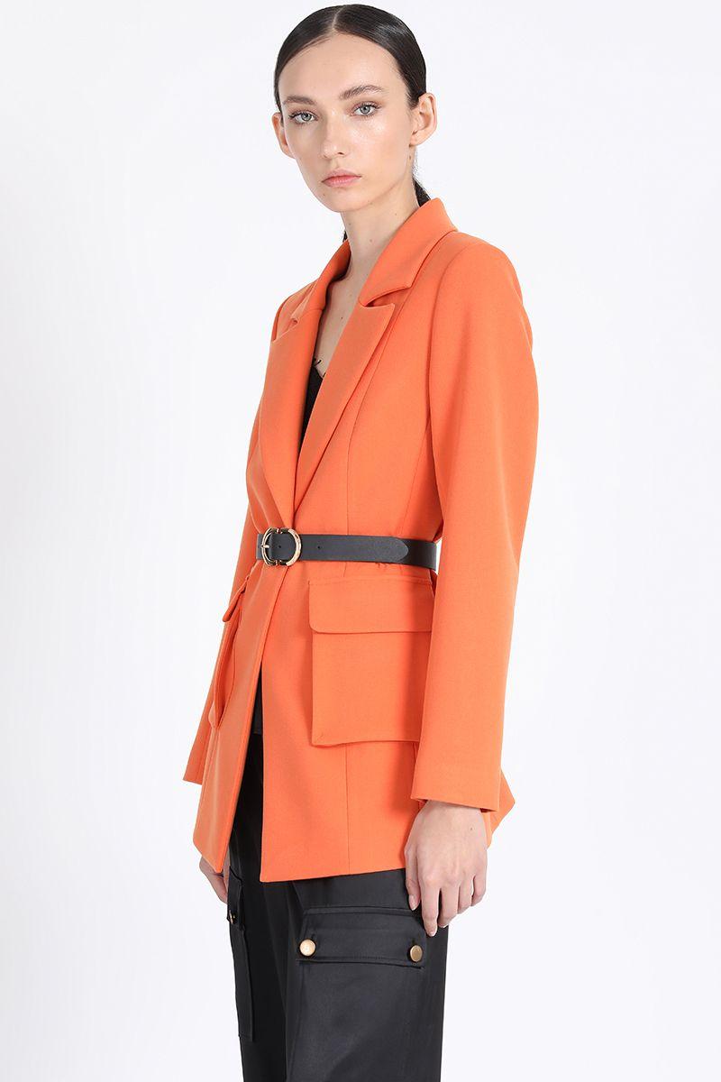 Blazer Largo Entallado Cargo, Naranjo Liola-3