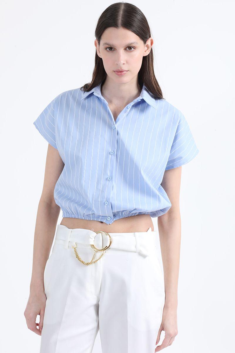 Blusa Cropped Listada, Celeste, Colección Italia Liola-0