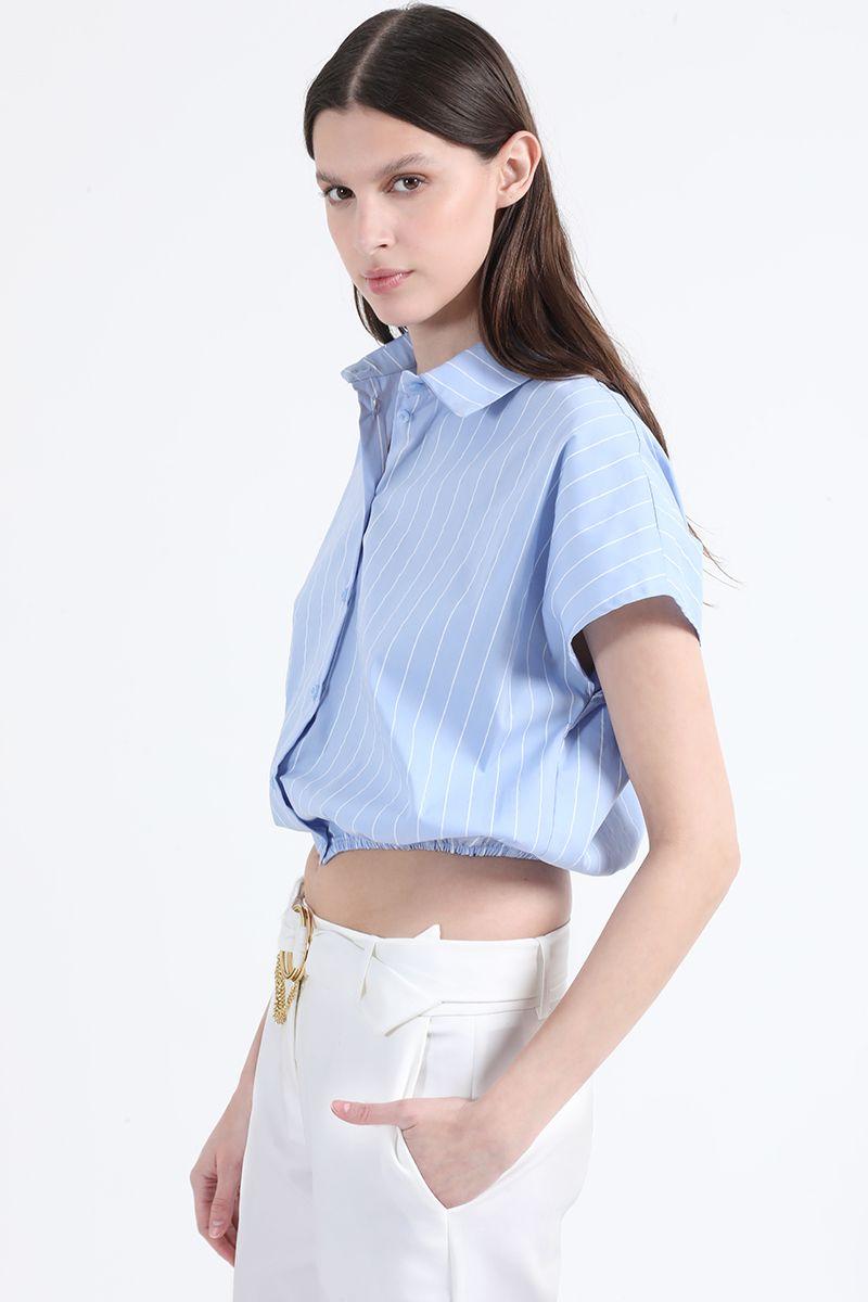 Blusa Cropped Listada, Celeste, Colección Italia Liola-2