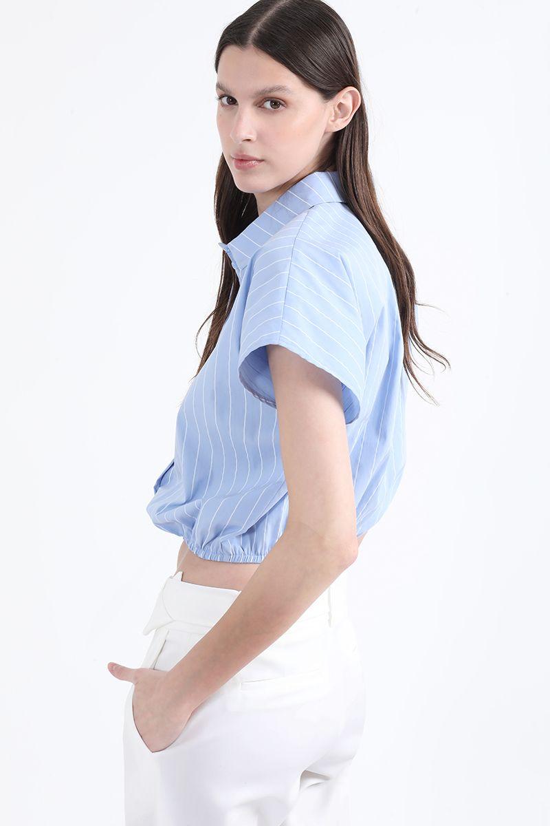 Blusa Cropped Listada, Celeste, Colección Italia Liola-3