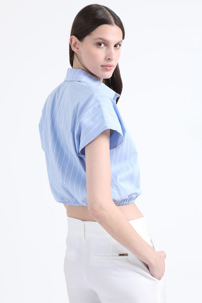 Blusa Cropped Listada, Celeste, Colección Italia Liola-4