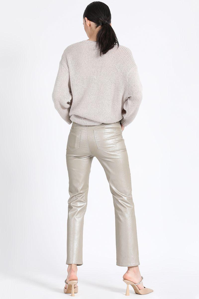 Pantalon Pitillo Gabardina Metalizada, Beige Liola-5
