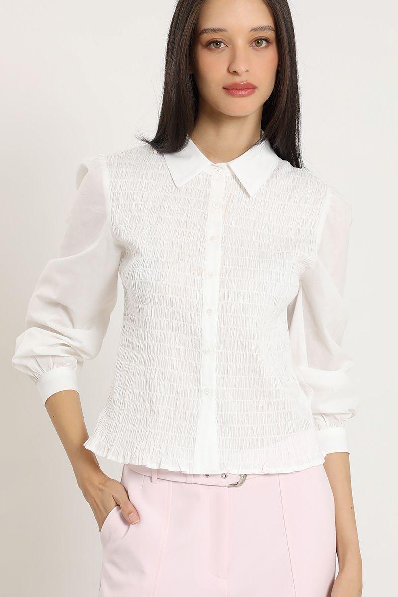 Blusa poplin, panal elasticado, crudo Liola-0