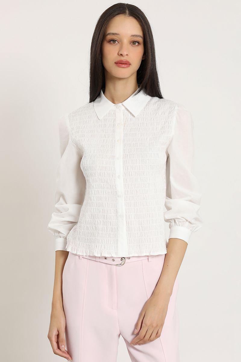 Blusa poplin, panal elasticado, crudo Liola-2