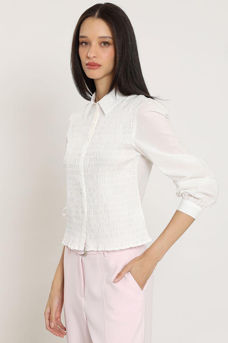 Blusa poplin, panal elasticado, crudo Liola-3