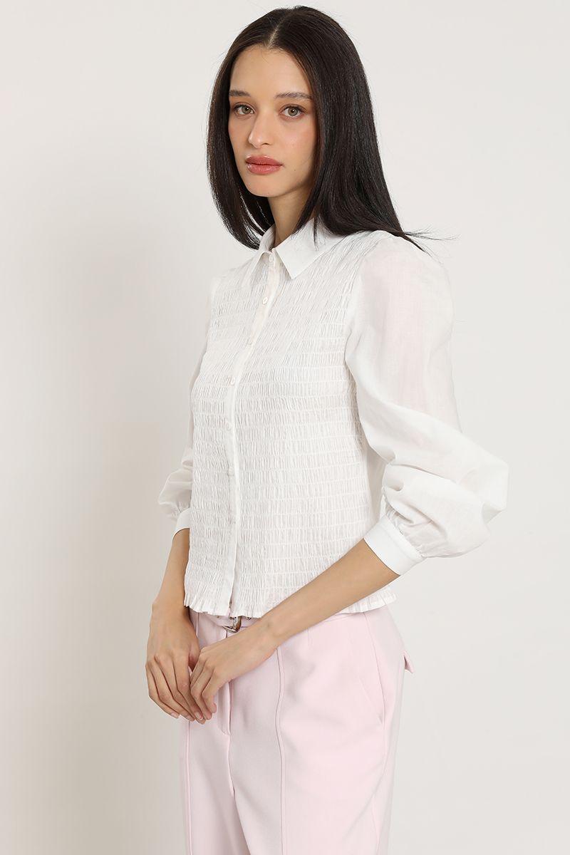 Blusa poplin, panal elasticado, crudo Liola-4