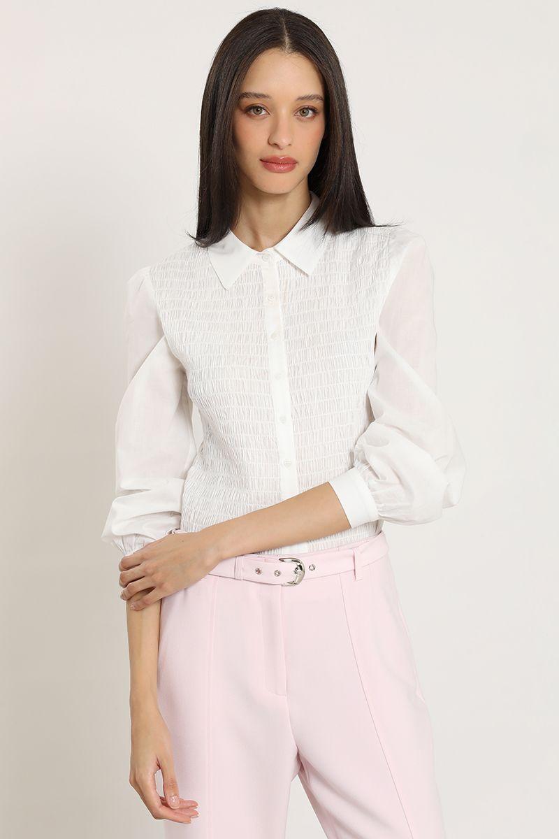 Blusa poplin, panal elasticado, crudo Liola-5