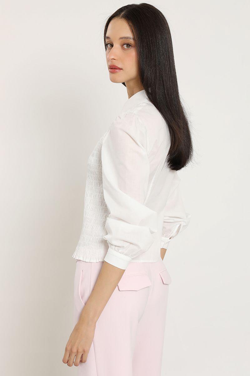 Blusa poplin, panal elasticado, crudo Liola-6