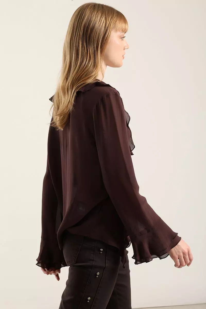 Blusa Volantes Semitransparente, Chocolate Liola-3