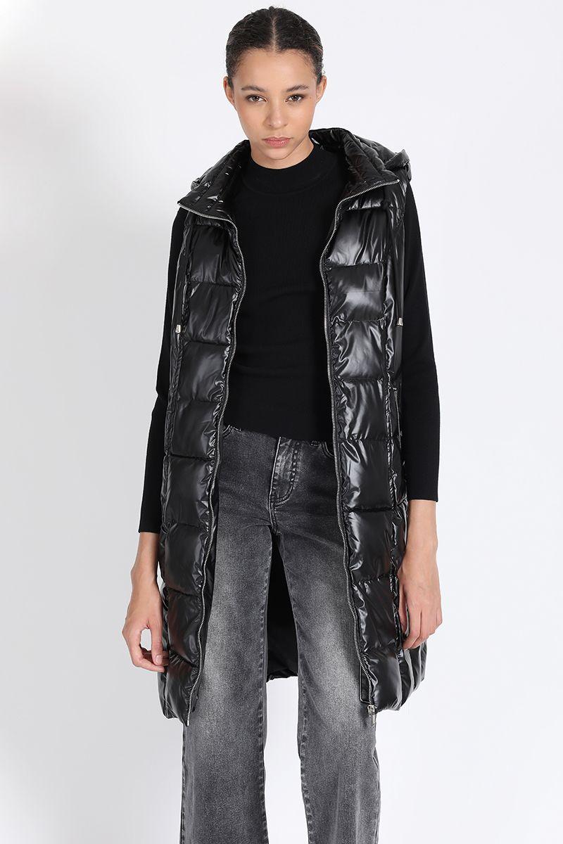 Parka Larga Acolchada Capuchon Desmontable, Negro Liola-0