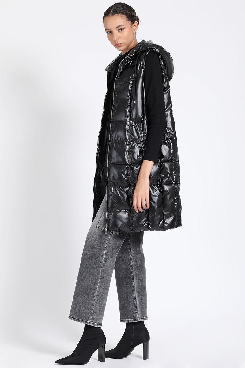 Parka Larga Acolchada Capuchon Desmontable, Negro Liola-1