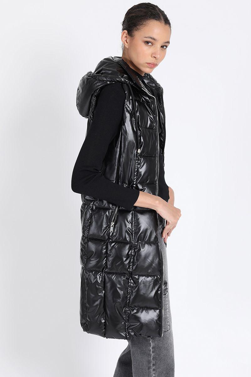 Parka Larga Acolchada Capuchon Desmontable, Negro Liola-2