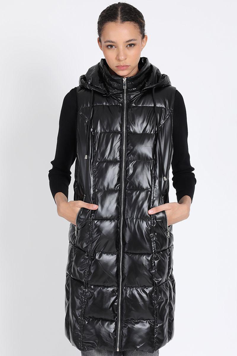 Parka Larga Acolchada Capuchon Desmontable, Negro Liola-4