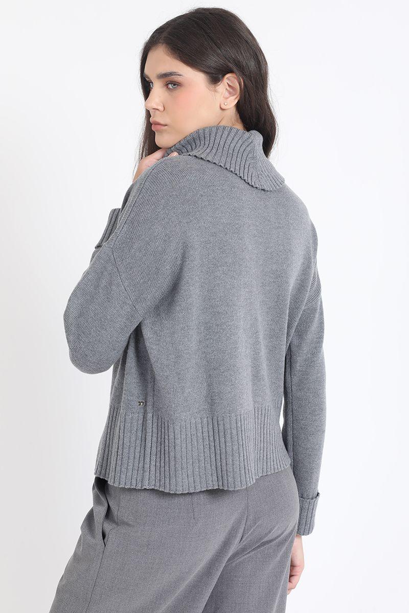 Sweater Recto Tejido Mix Punto Fantasia, Gris Liola-4