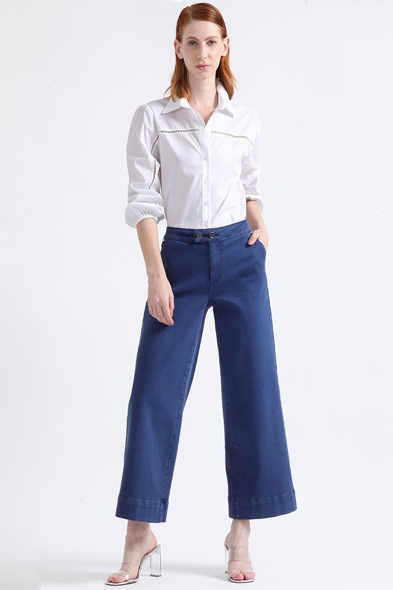 Pantalon Wide  Leg, Tiro Medio, Azul Liola-0