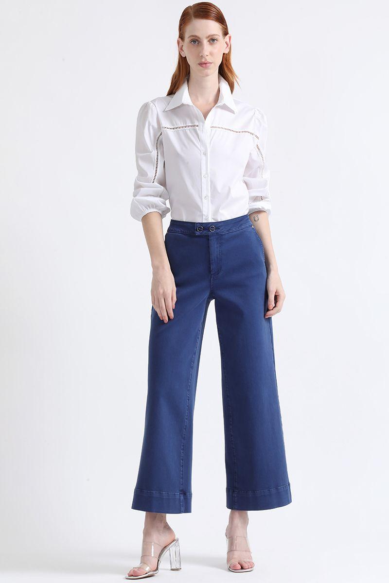 Pantalon Wide  Leg, Tiro Medio, Azul Liola-2