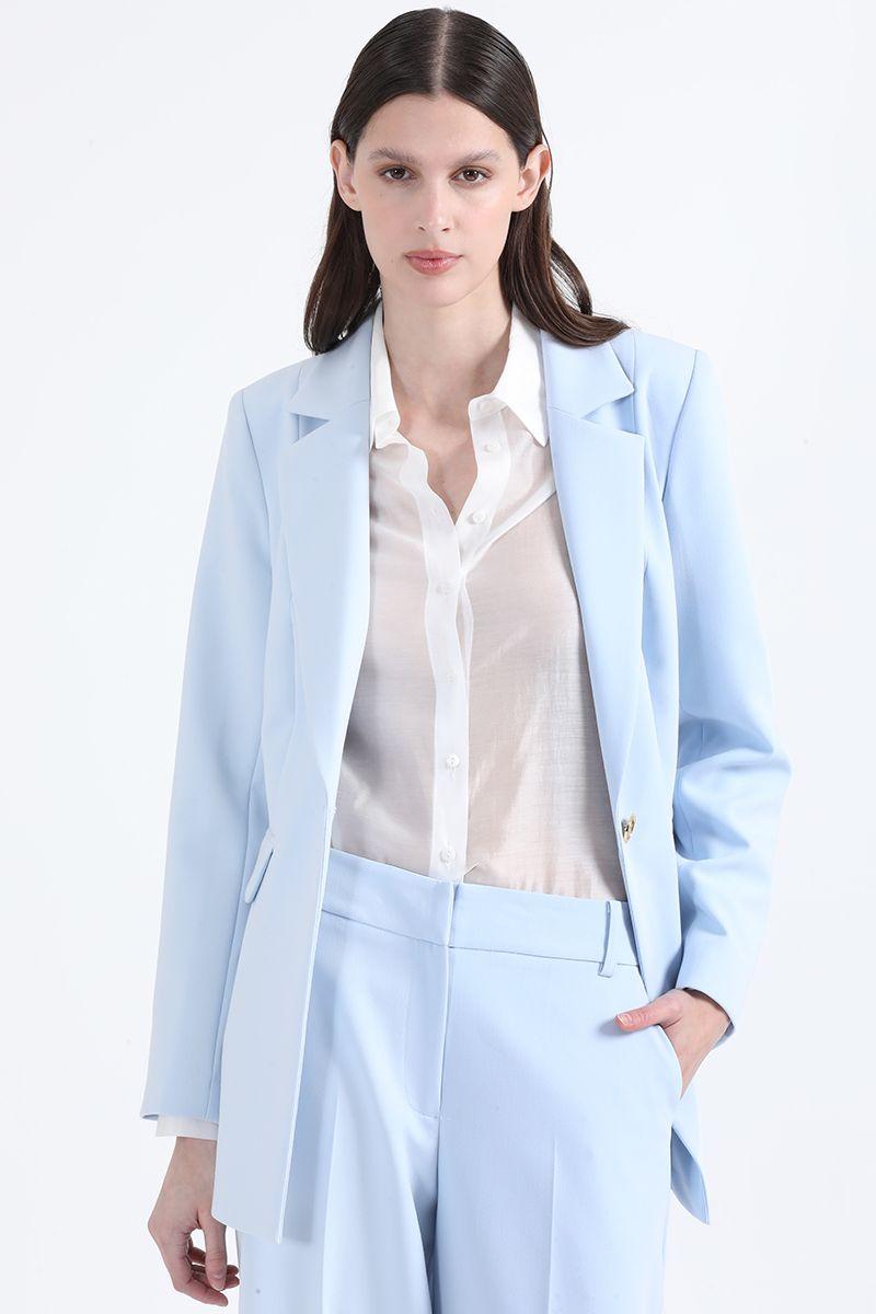 Blazer Largo Entallado Con Cinturon, Celeste Liola-2