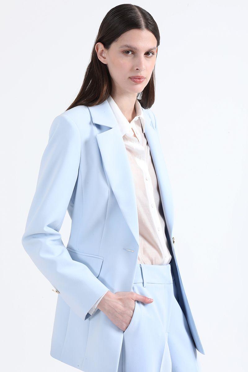 Blazer Largo Entallado Con Cinturon, Celeste Liola-3