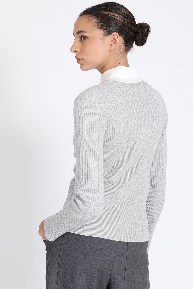 Cardigan Tejido Punto Remaches, Gris Liola-2