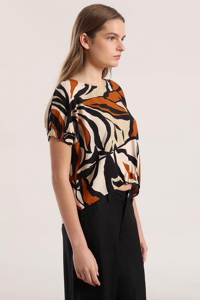 Blusa estampada con recogido mujer Liola café-2