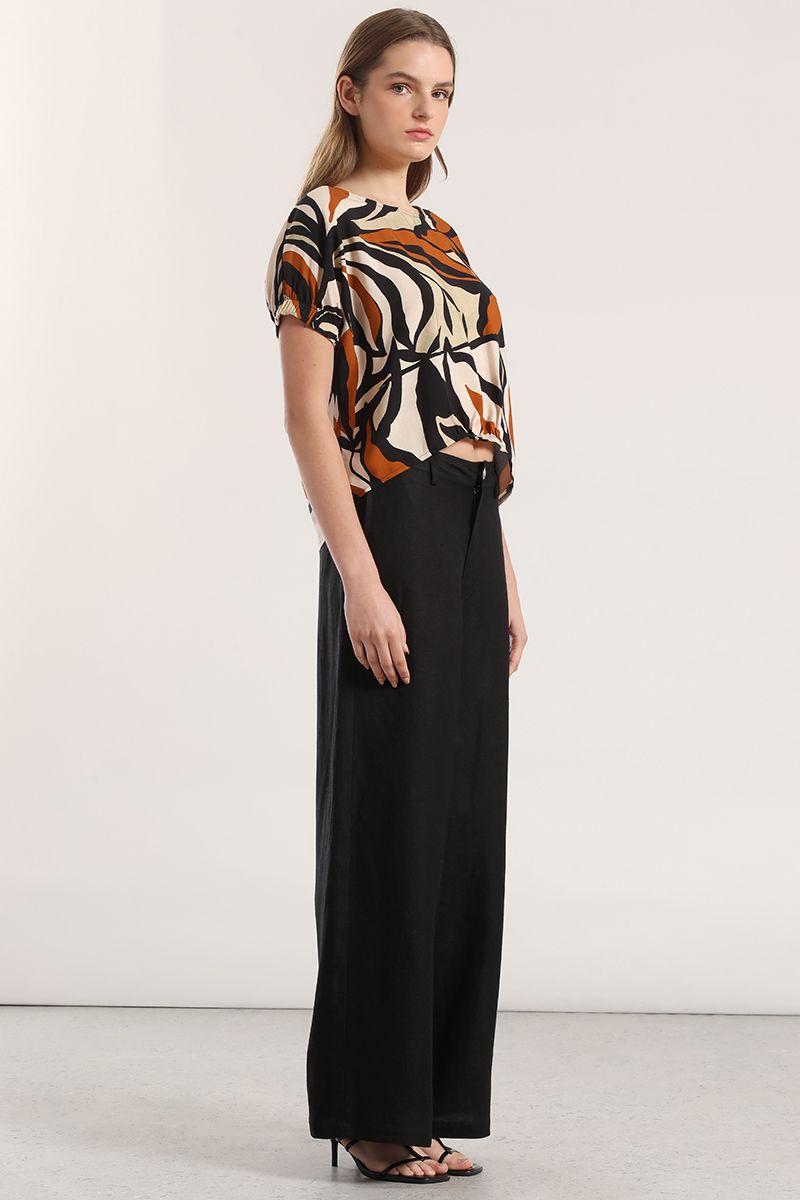 Blusa estampada con recogido mujer Liola café-3