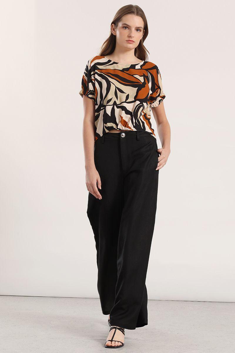 Blusa estampada con recogido mujer Liola café-4