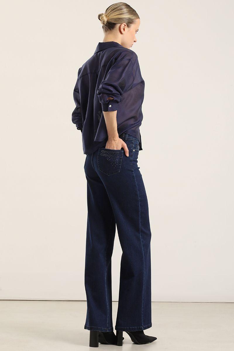Jeans straight, aplicacion lentejuelas, indigo Liola-3