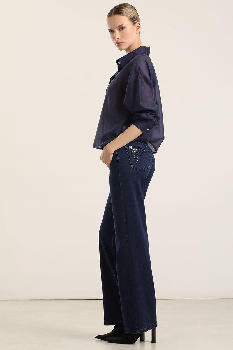 Jeans straight, aplicacion lentejuelas, indigo Liola-4