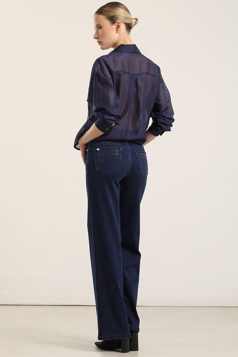 Jeans straight, aplicacion lentejuelas, indigo Liola-5