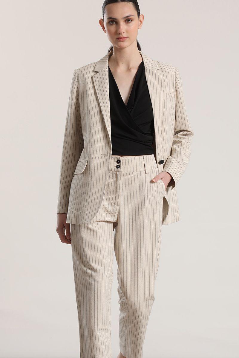 Pantalón sastre lino liola mujer beige-1