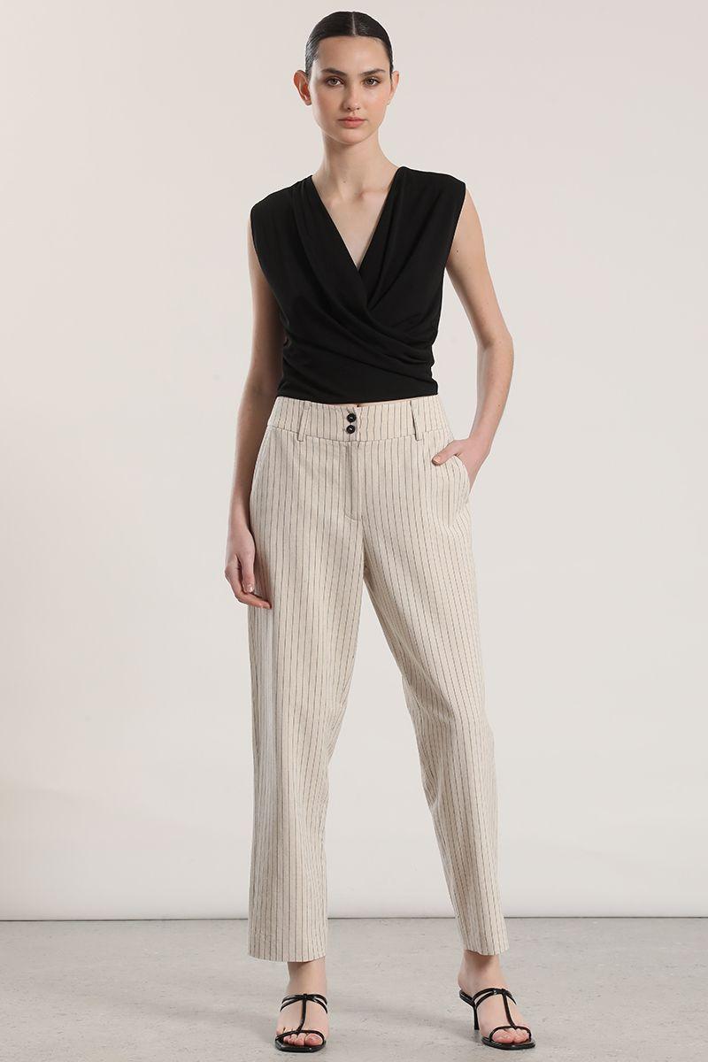 Pantalón sastre lino liola mujer beige-2