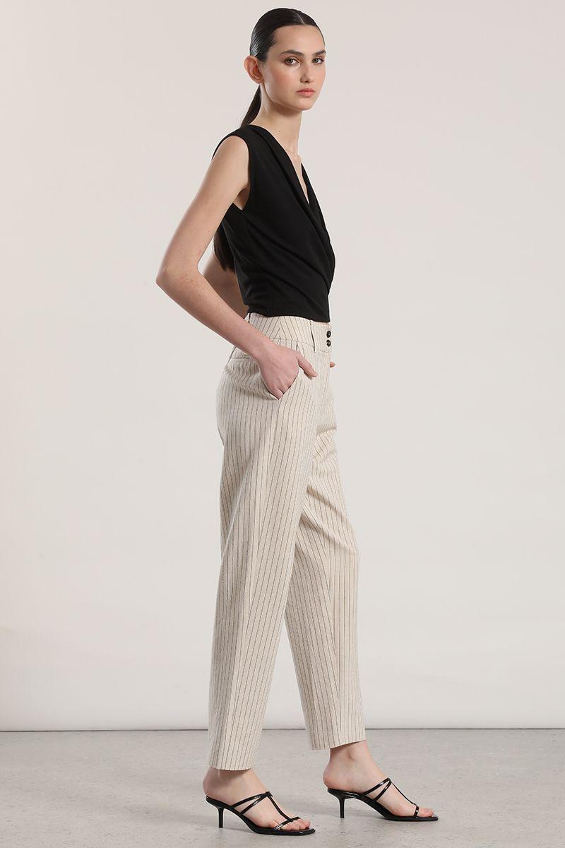 Pantalón sastre lino liola mujer beige-5