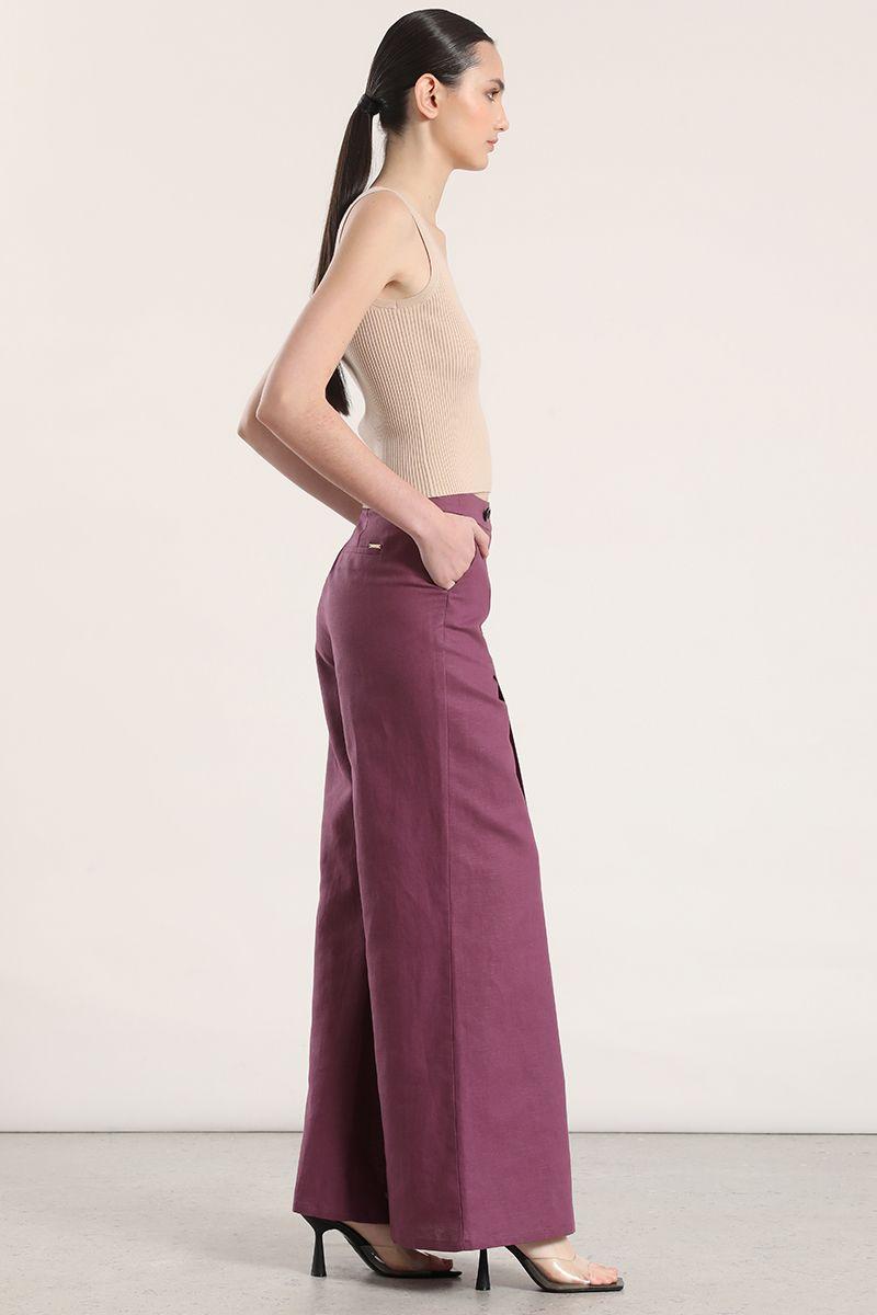 Pantalón ancho lino liola mujer vino-2