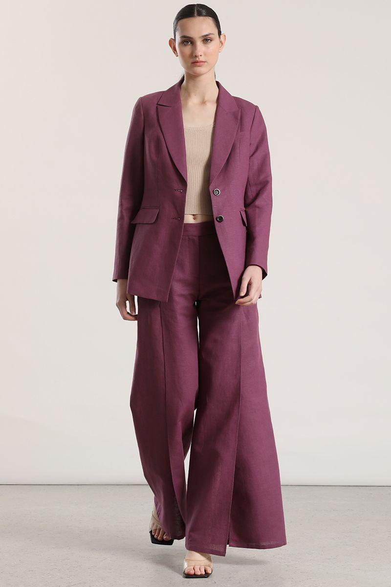 Pantalón ancho lino liola mujer vino-5