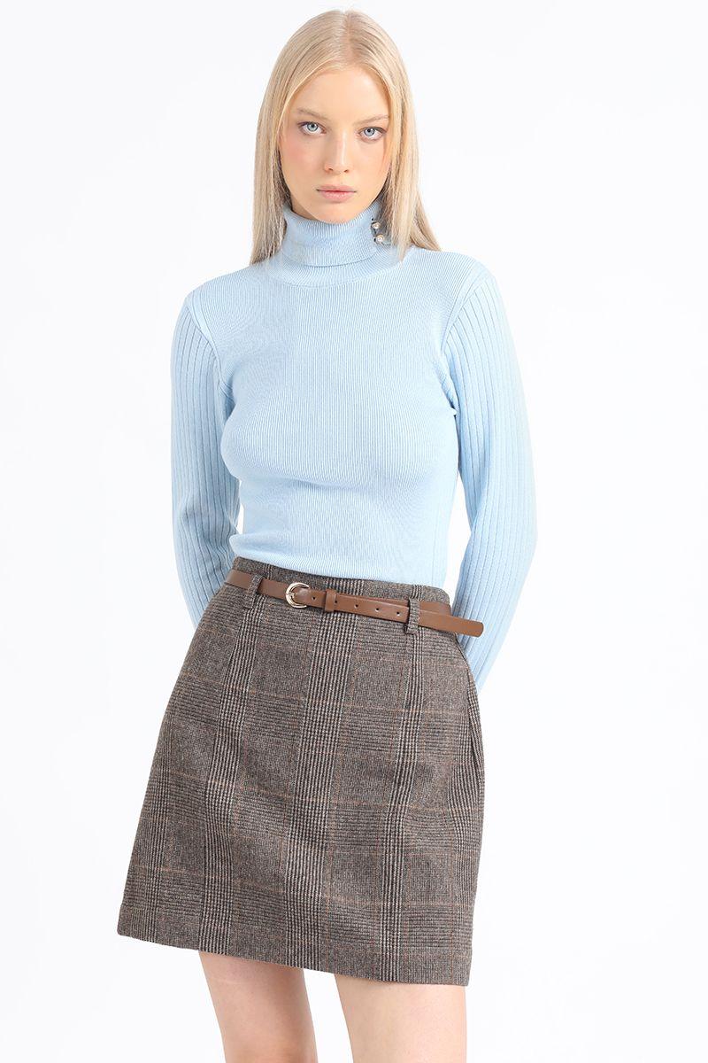 Sweater, Tejido Punto, Boton Decorativo, Celeste Liola-0