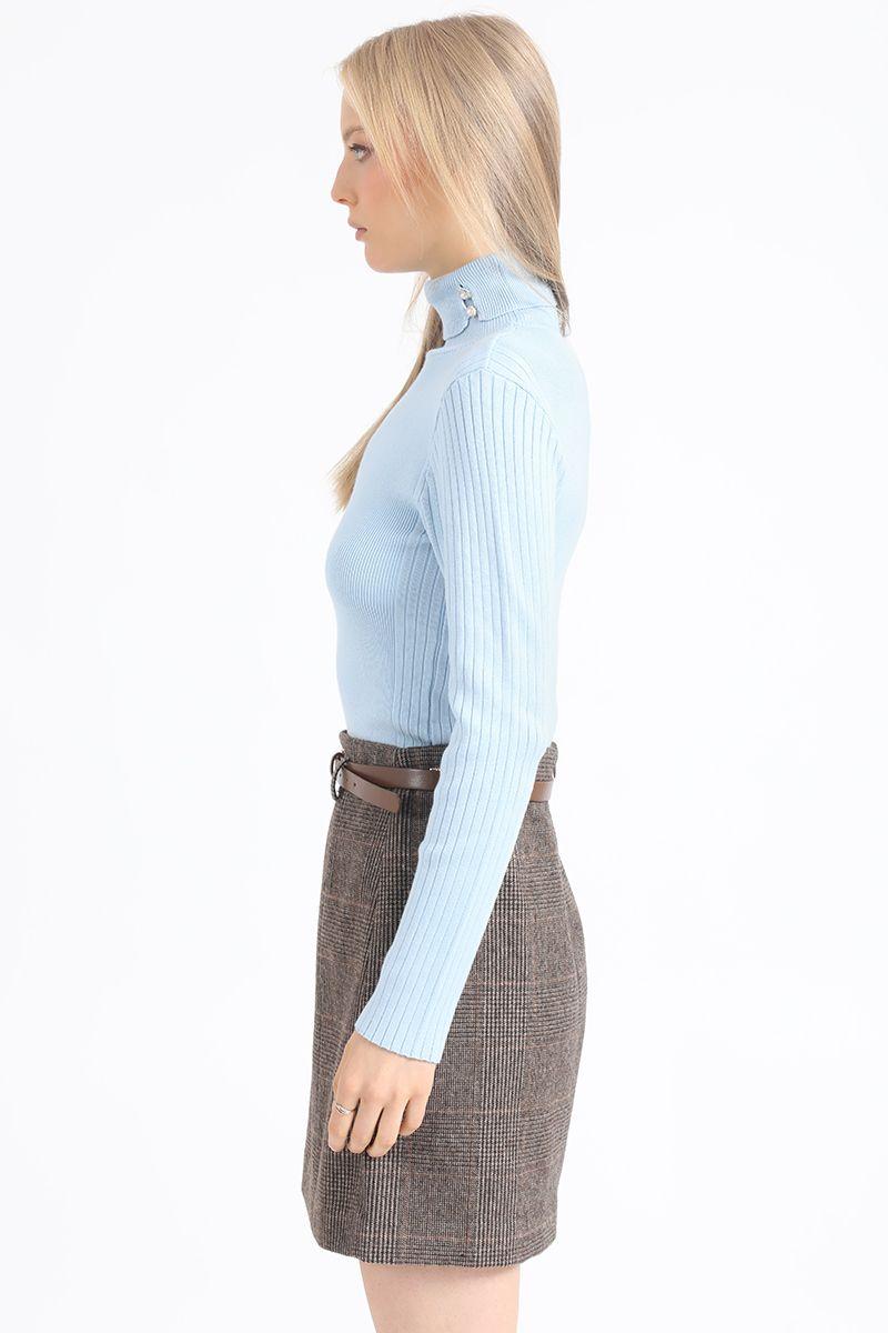 Sweater, Tejido Punto, Boton Decorativo, Celeste Liola-3