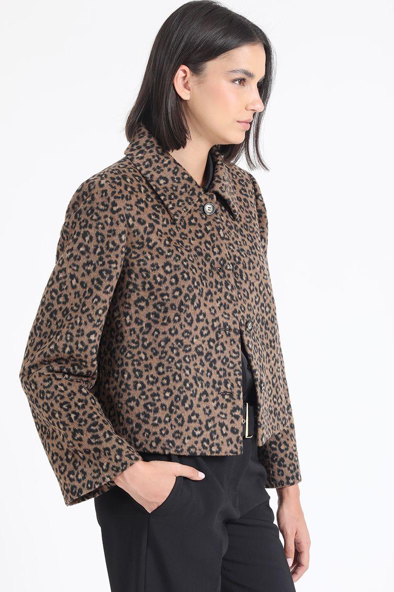 Chaqueta Semi Recta Fantasia Animal Print, Negro Liola-5