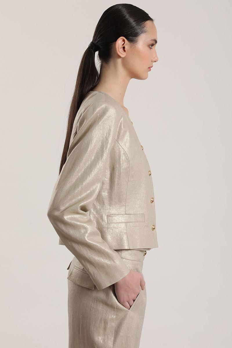 Chaqueta corta lino liola mujer beige-2