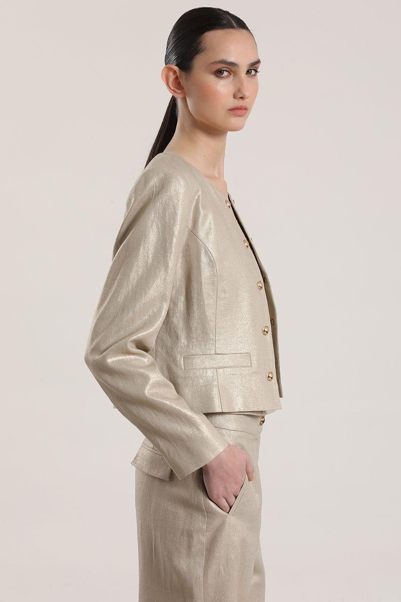 Chaqueta corta lino liola mujer beige-3