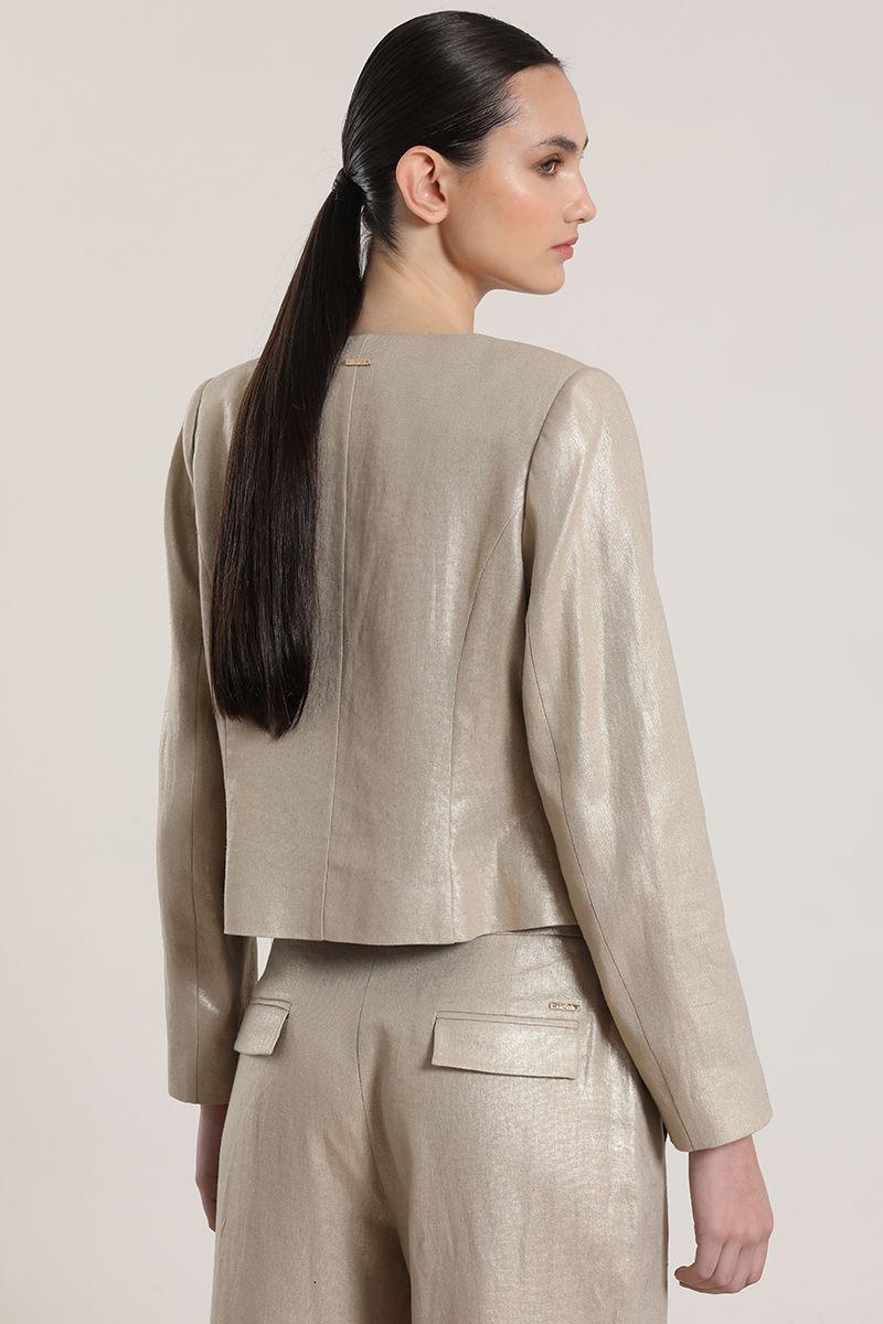 Chaqueta corta lino liola mujer beige-4