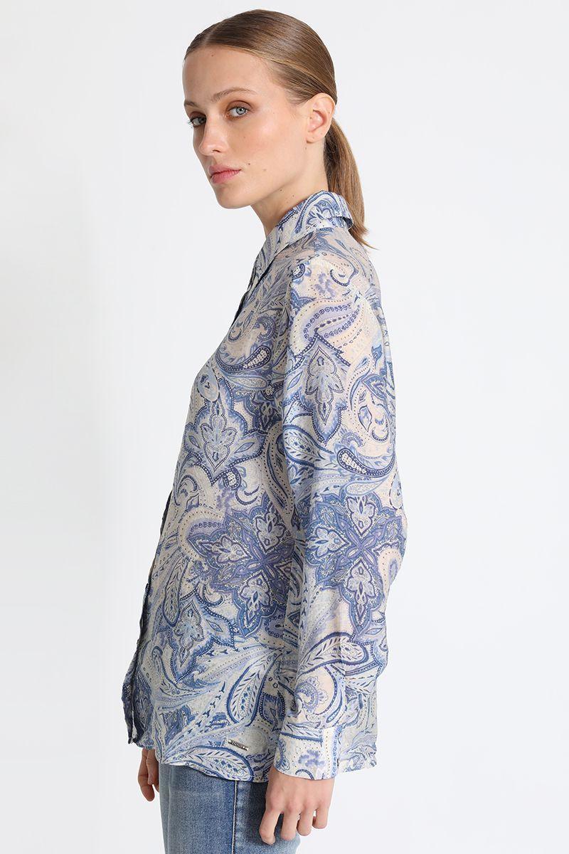 Blusa Camisera Estampada Azul Liola-1
