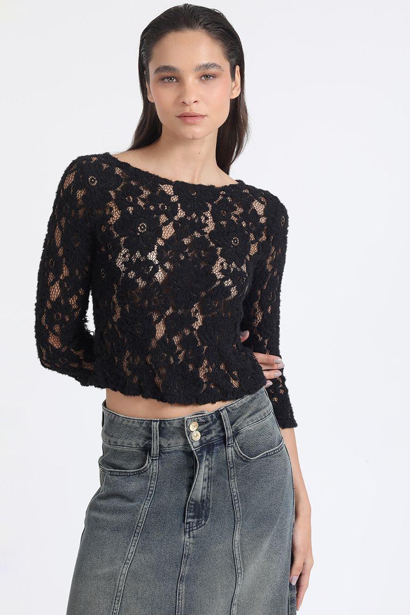 Polera Encaje Fantasia, Negro Liola-4