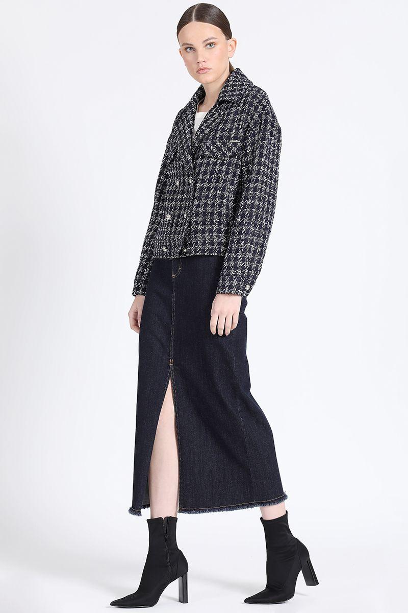 Chaqueta Cropped Tweed, Azul Liola-1