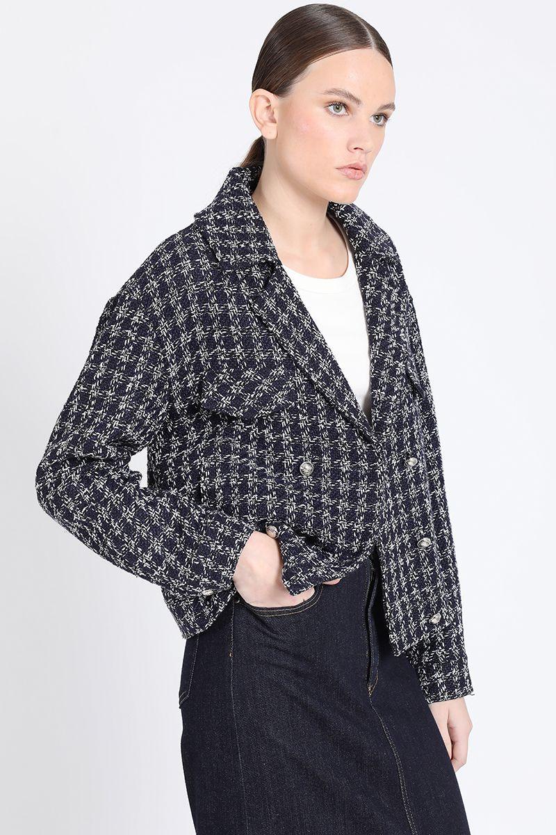 Chaqueta Cropped Tweed, Azul Liola-3