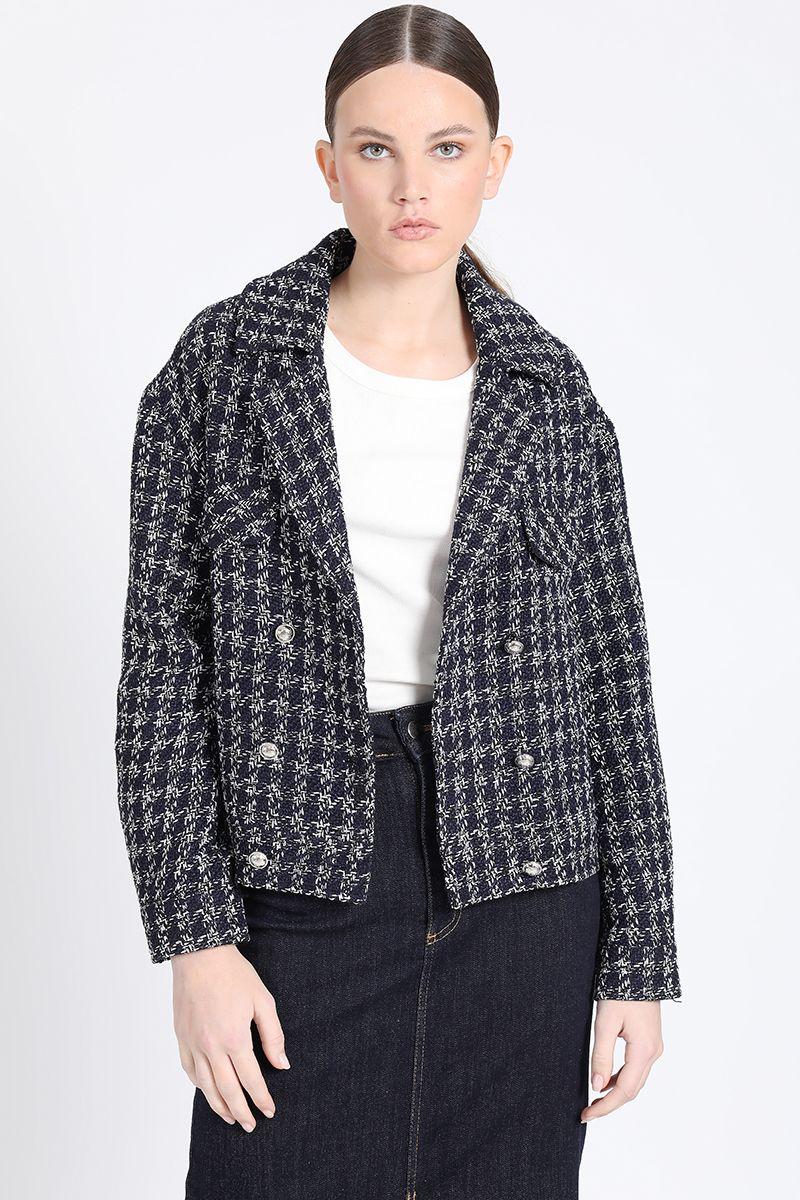 Chaqueta Cropped Tweed, Azul Liola-4