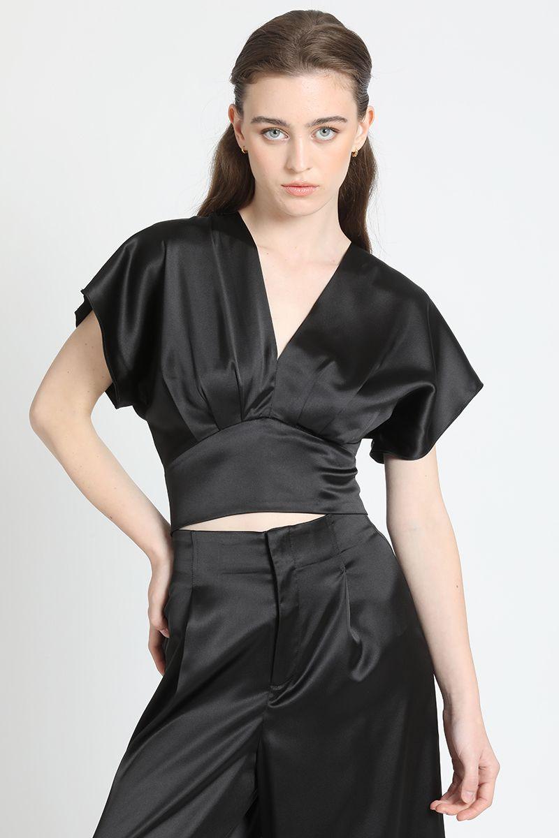 Top Satin Con Lazada, Negro Liola-0