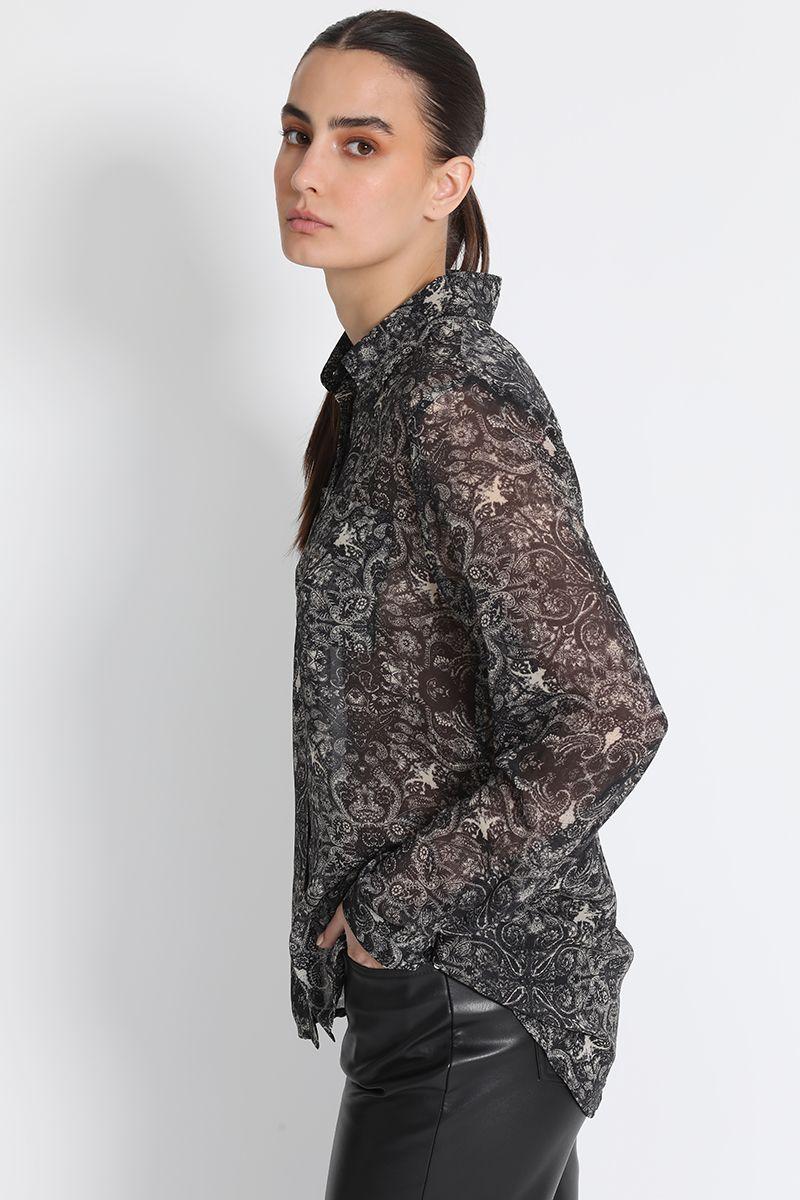 Blusa Camisera Gasa Estampada Negro Liola-1